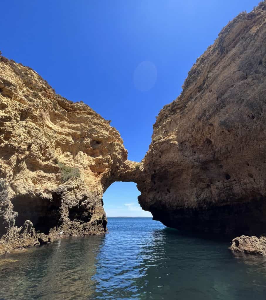 Narrow cave on the water in Lagos Portugal 