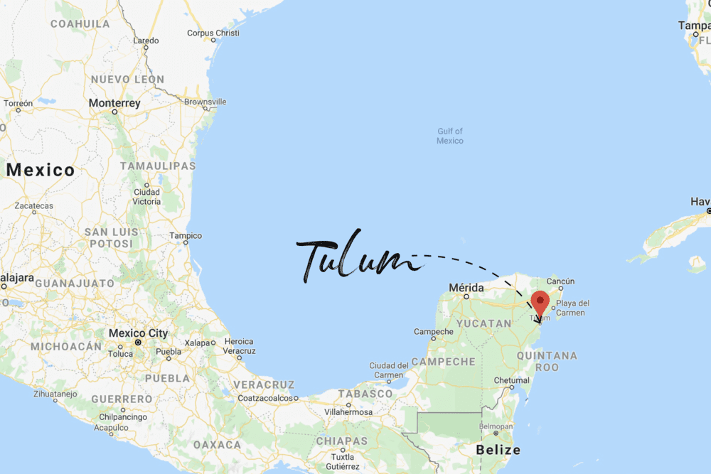 Map of where Tulum is located in Mexico 