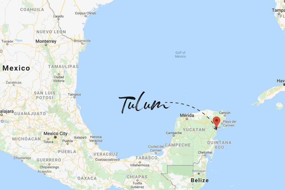 Map of where Tulum is located in Mexico