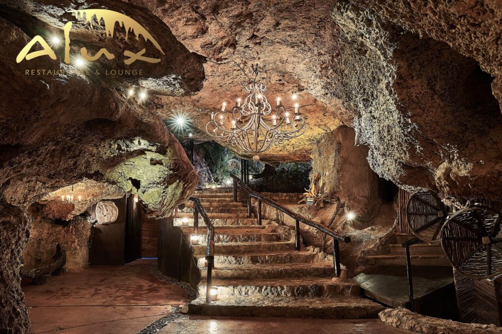 Interior view of the famous ALUX restaurant in Playa Del Carmen restaurant cave