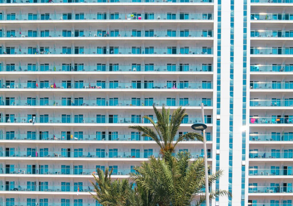 several balconies of apartments in the city of Benidorm, Spain