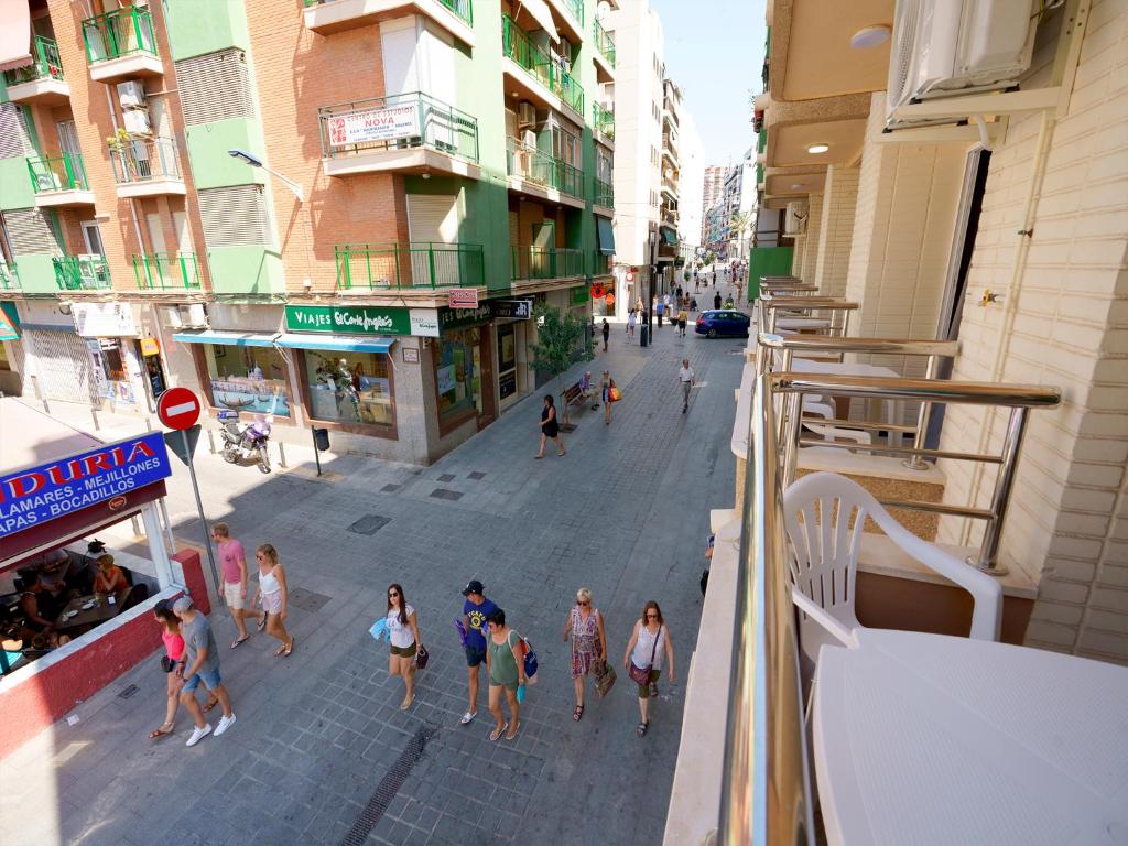 balcony view from Hostel Anna of the city centre streets of  Benidorm, Spain 