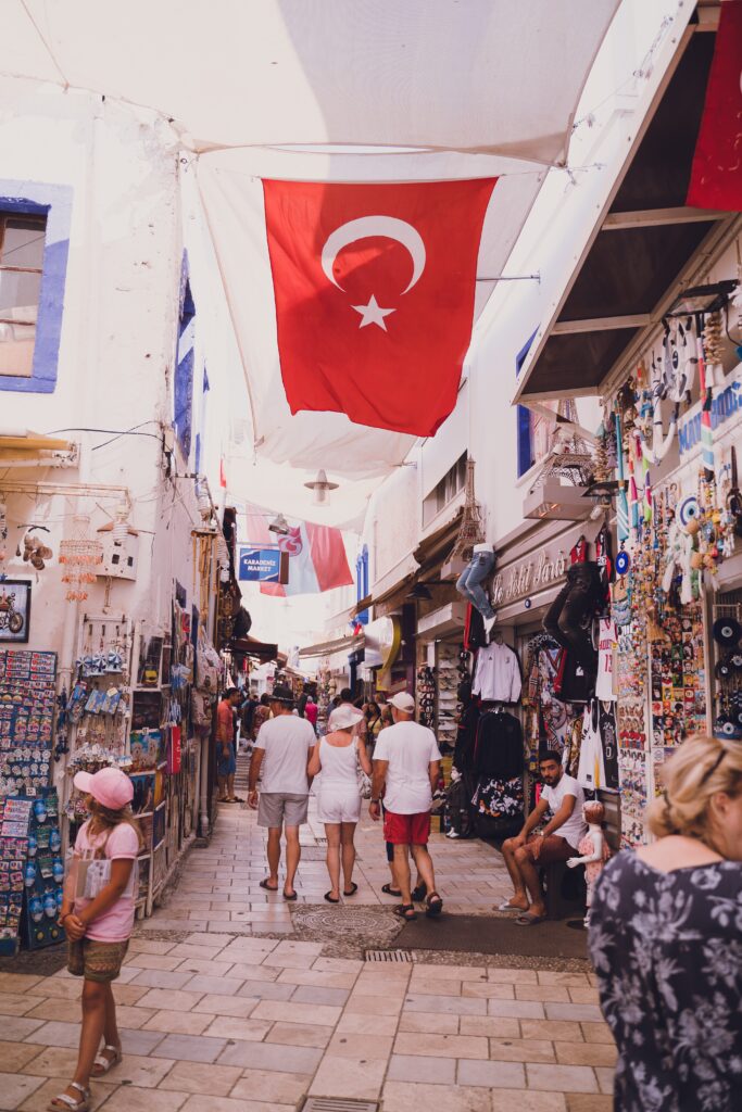 Several tourist walking amongst the many shops in Bodrum's city centre 