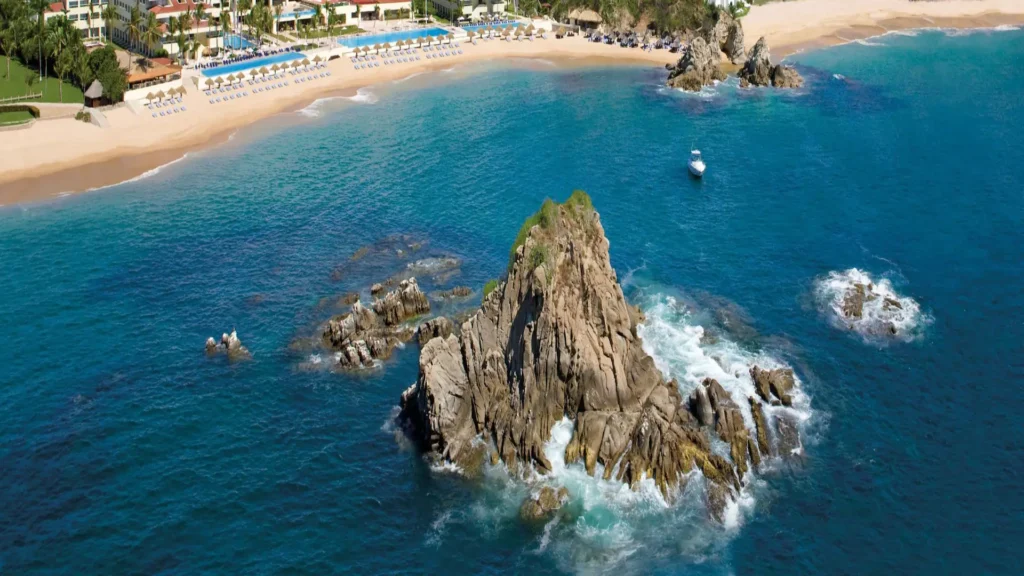 aerial shot of the private beach shoreline at Dreams Huatulco