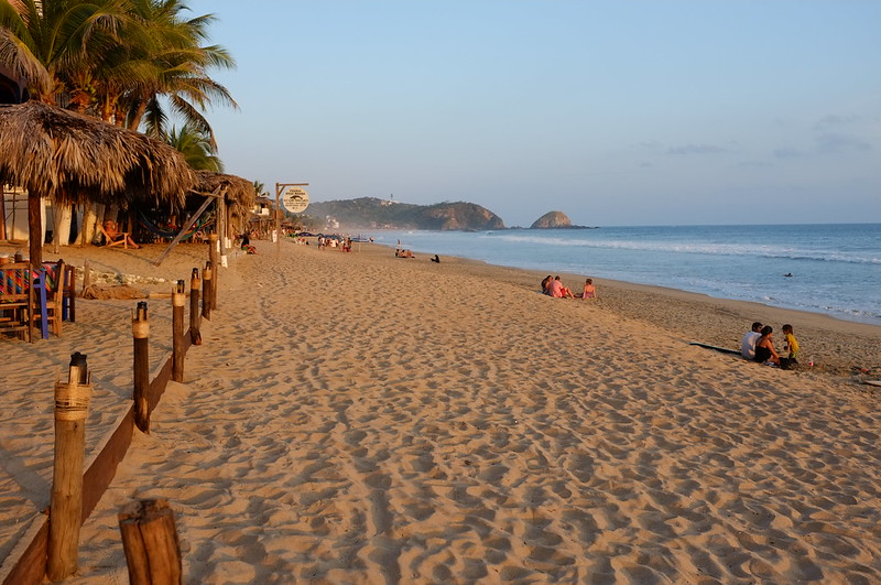 stunning beach shoreline during sunset of Playa Zipolite 