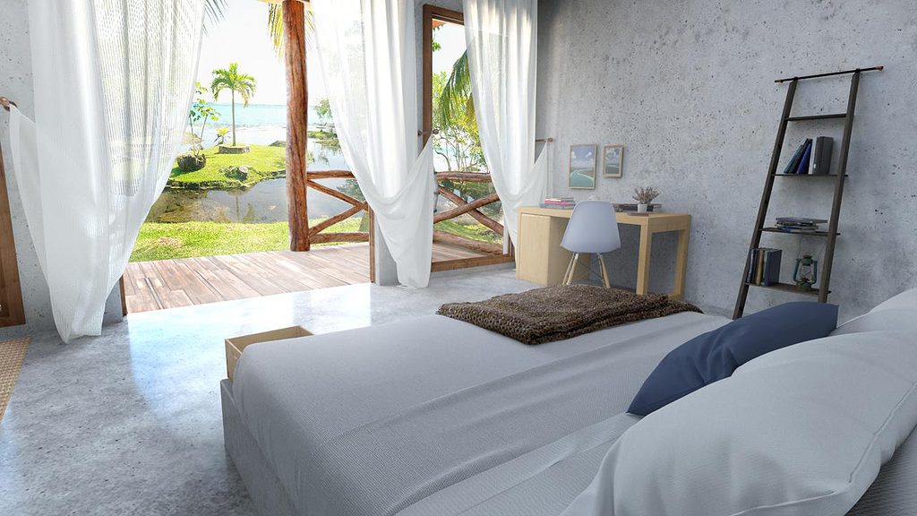 room with a stunning view of the Bacalar Lagoon at La Albarina hotel