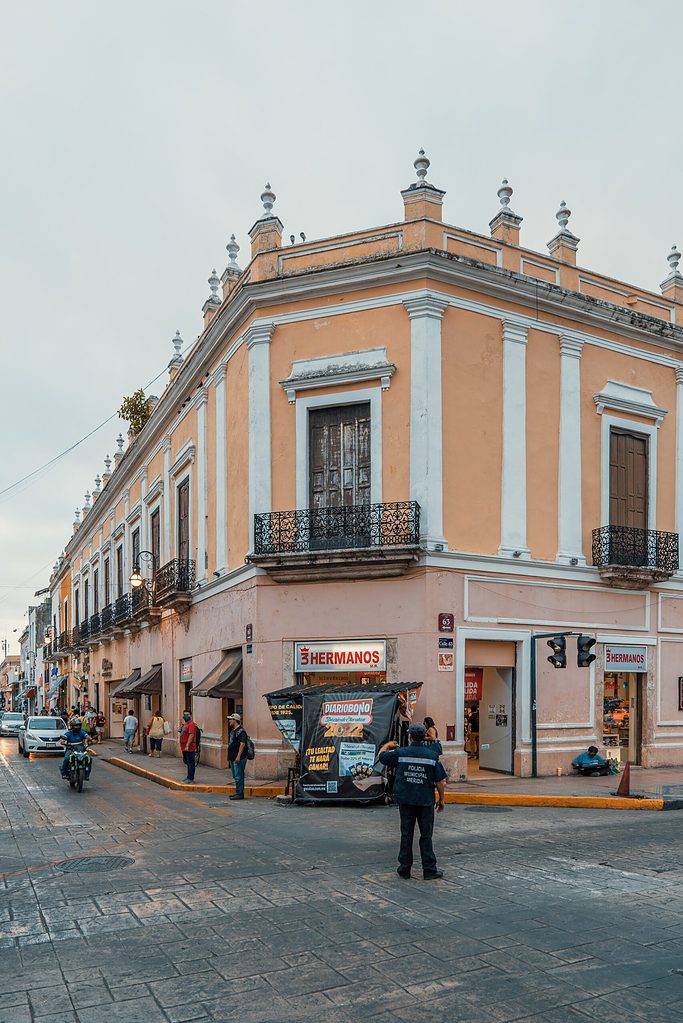several people walking in the city center area of Merida, Mexico