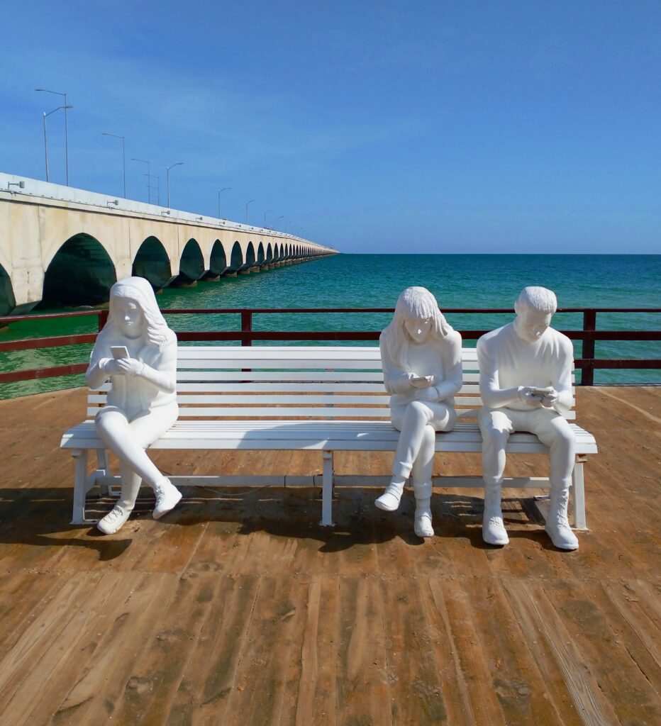 famous art statue on the boardwalk in Progreso, Yucatan