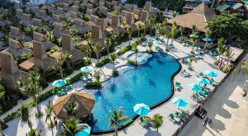 aerial view of the Phi Phi Coco Beach resort, showing the pool and resort rooms