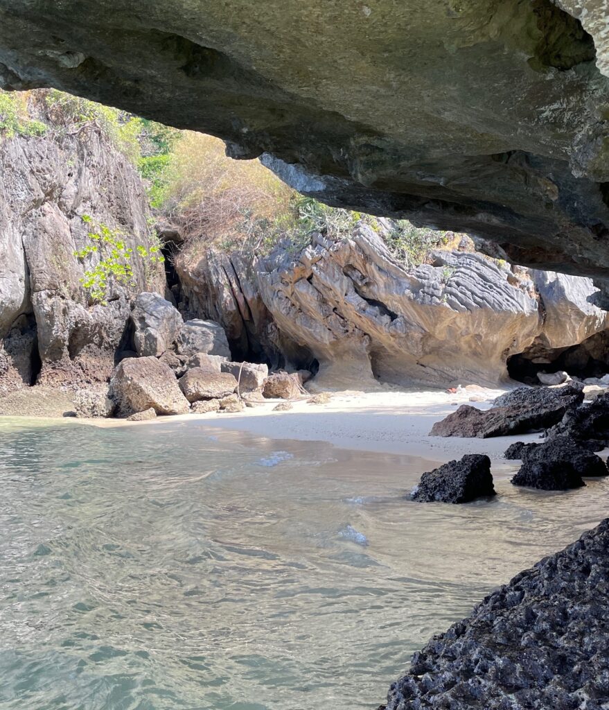 the hidden beach area on the north side of Phra nang cave beach