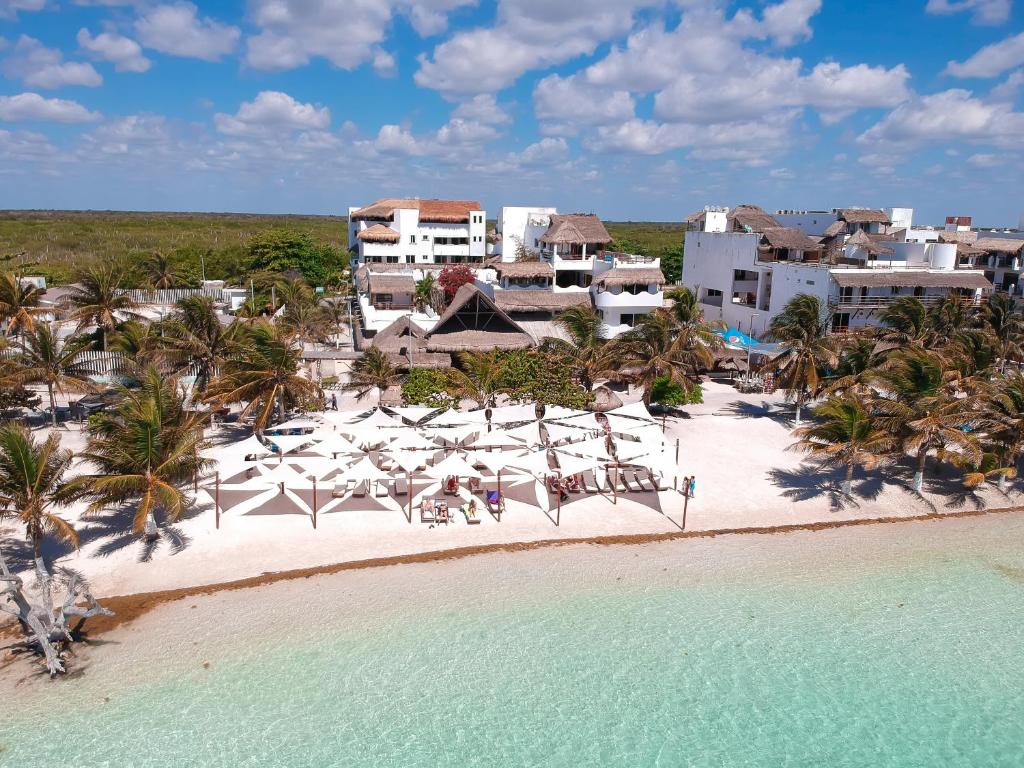 aerial views of 40 Canones Hotel at Mahahual Beach in Mexico