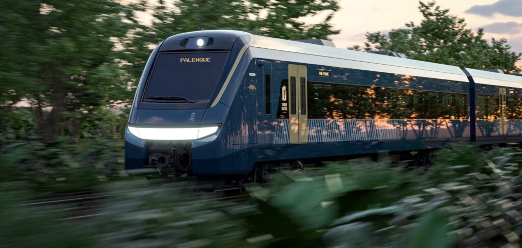 exterior of the Mayan train on the railways in the Yucatan