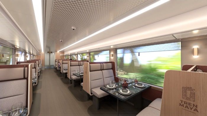 interior restaurant space on the mayan train aka tren maya in Mexico