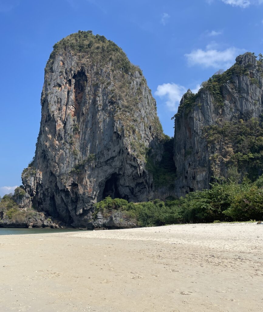 large high rocks at the end of Phra Nang Cave Beach in Railay, Krabi