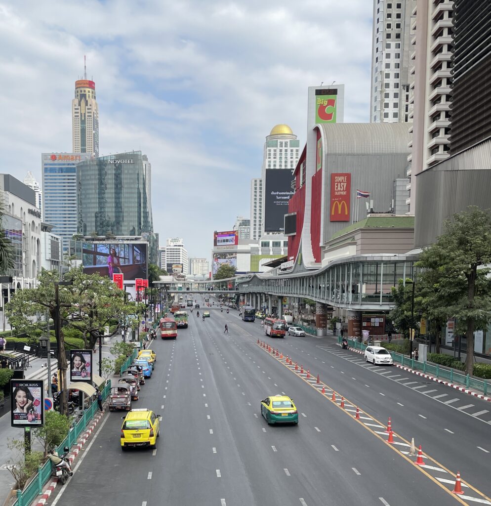 views of several lane streets in Bangkok by Central World Mall