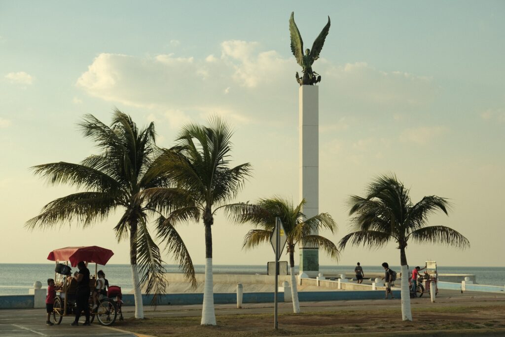 Malcon de Campeche, the towns waterfront promenade area in the evening hours with vendors selling snacks and locals