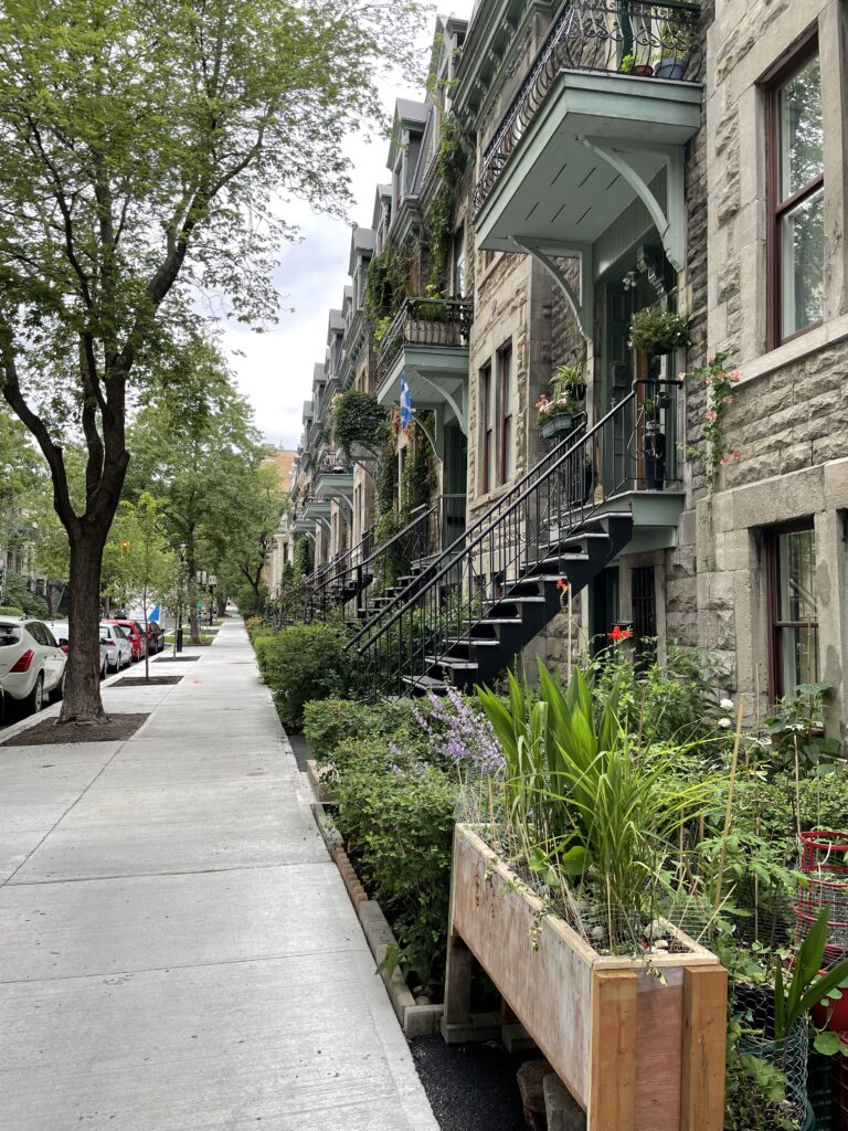 rows of beautiful old vintage-style homes along a quiet picturesque street in Montreal