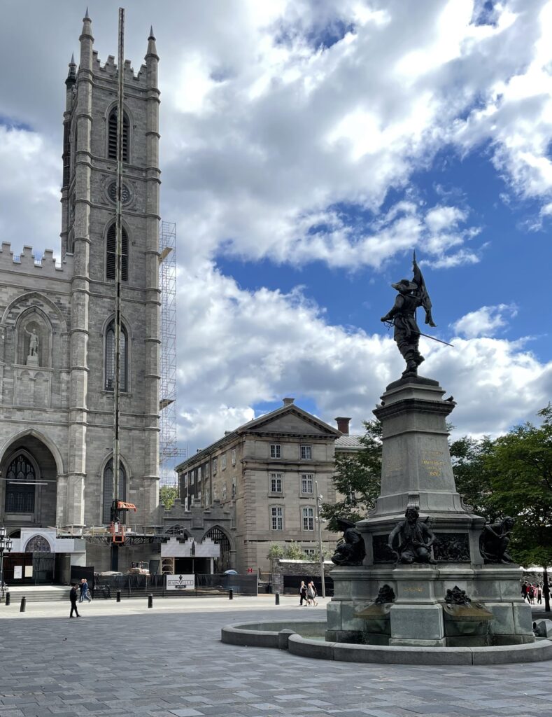 popular square area among many statues in Old Montreal, Canada