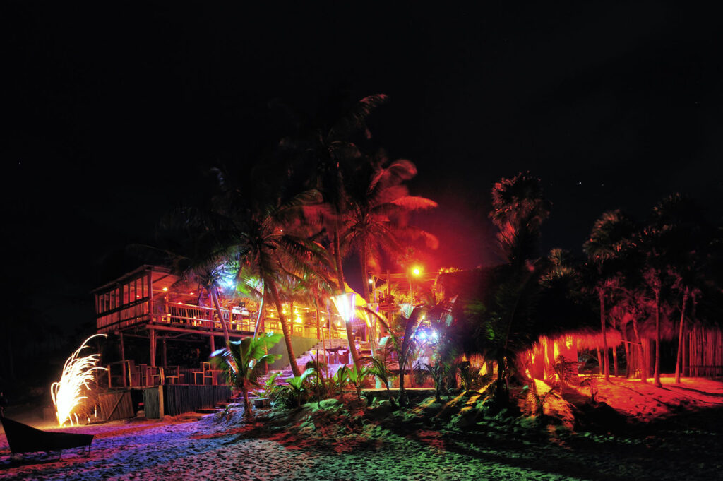 outside area on the beach at Papaya Project Tulum where all the parties at night take place 