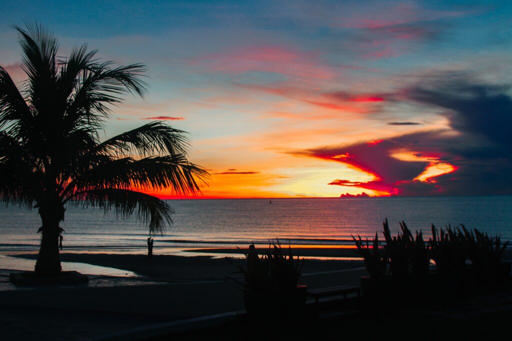 a beautiful vibrant, colourful sunset in Hua Hin, Thailand 