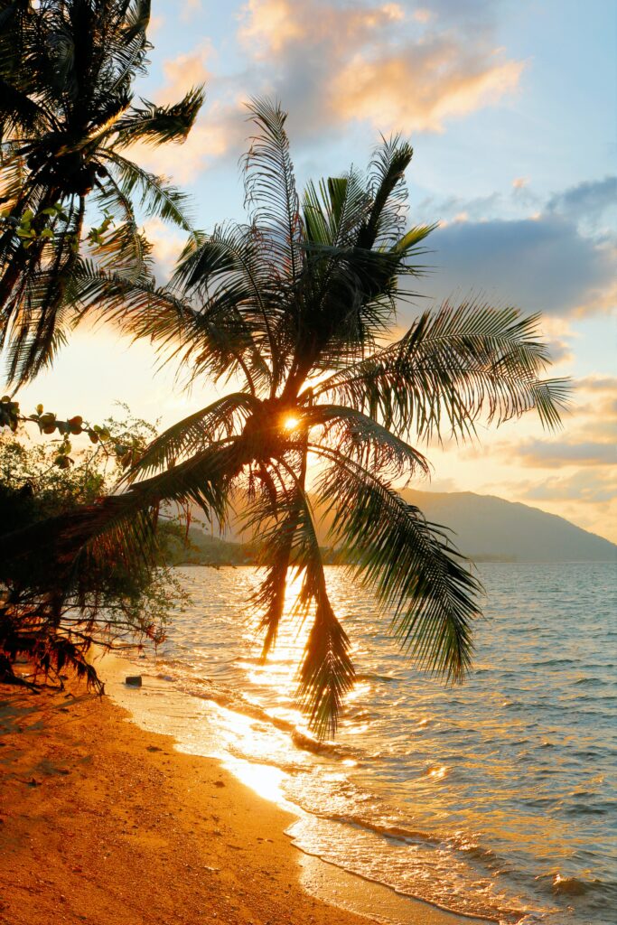 vibrant, colorful sunset on a secluded beach in Koh Phangan, Thailand
