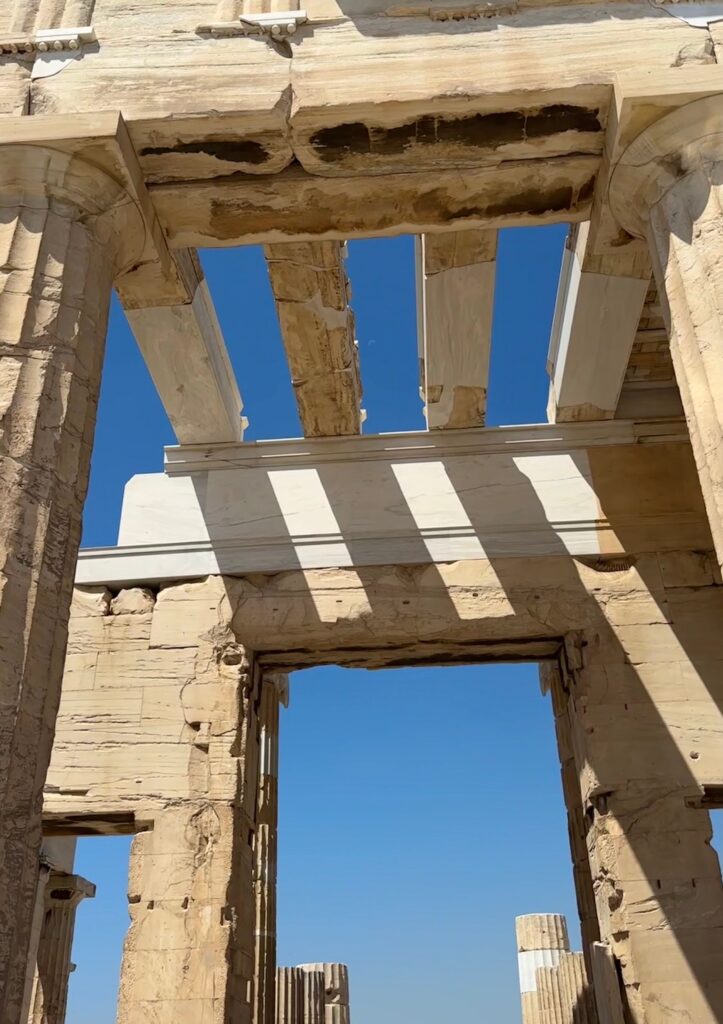 a close up of old stones of the Parthenon in Athens, Greece