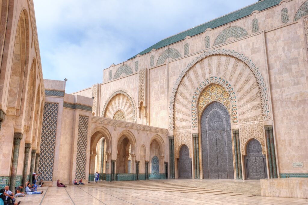 the beautiful interior cream coloured walls of the Hassan II Mosque in Casablanca 