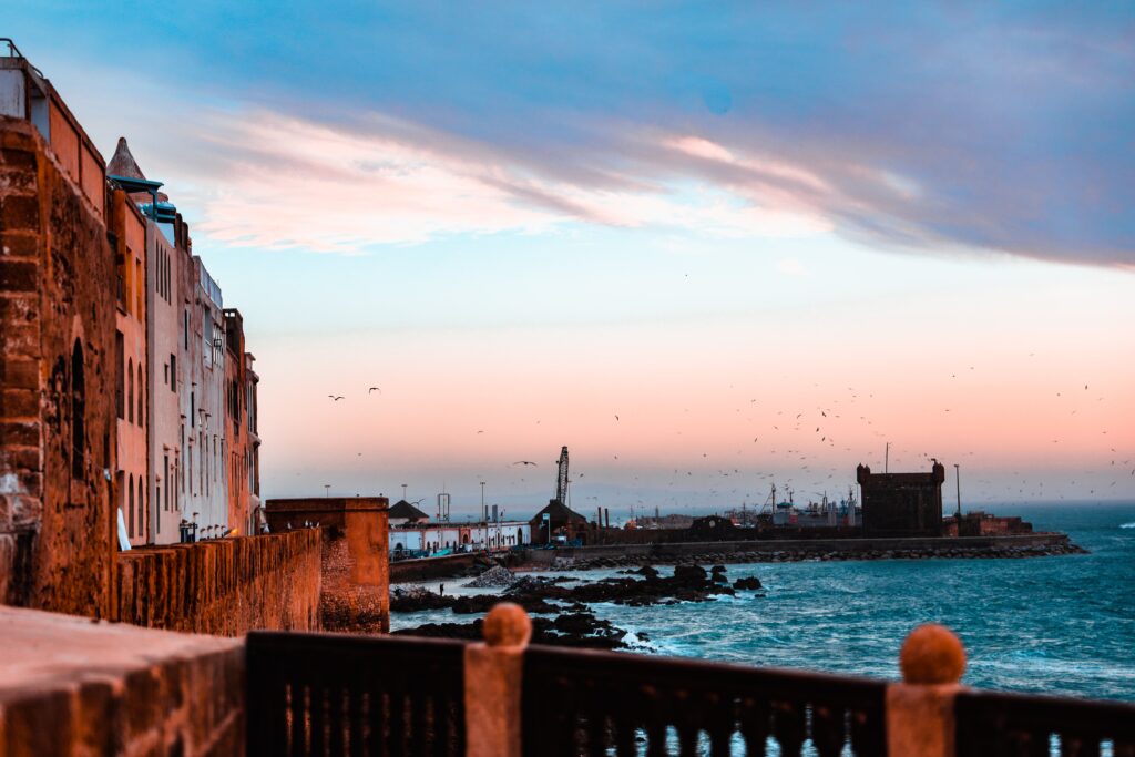 vibrant coloured sunset along the coast in Eassouira, Morocco 