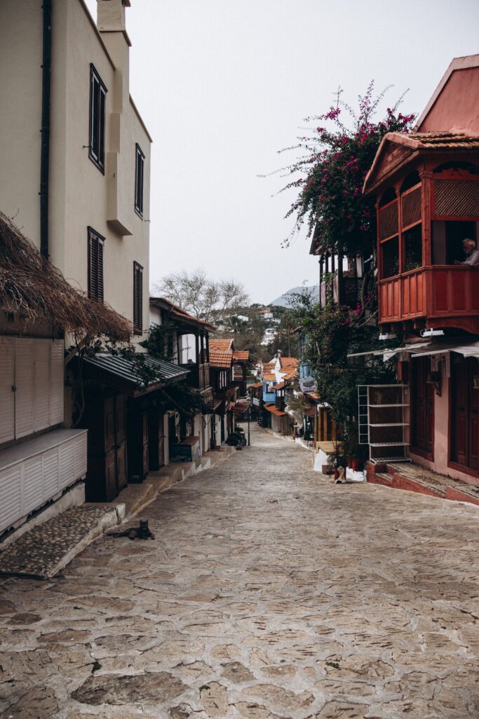 charming cobblestone streets in the town centre of Kas, Turkiye 