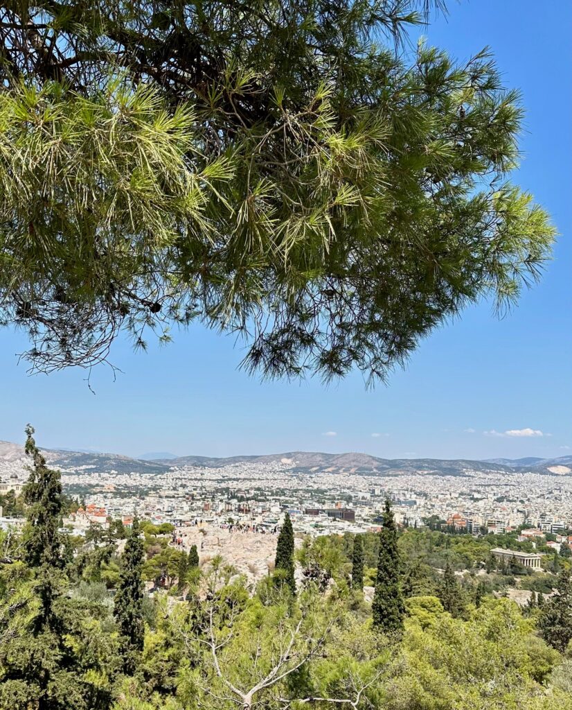 views of Athens, Greece from a high up hill viewpoint