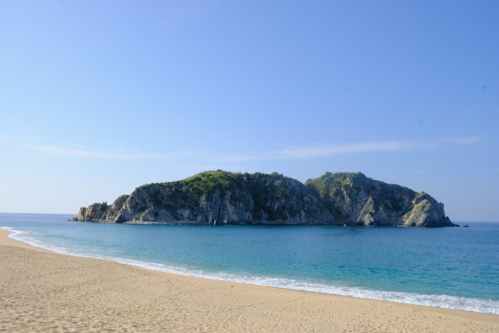 stunning secluded empty beach in Huatulco, Oaxaca, Mexico 