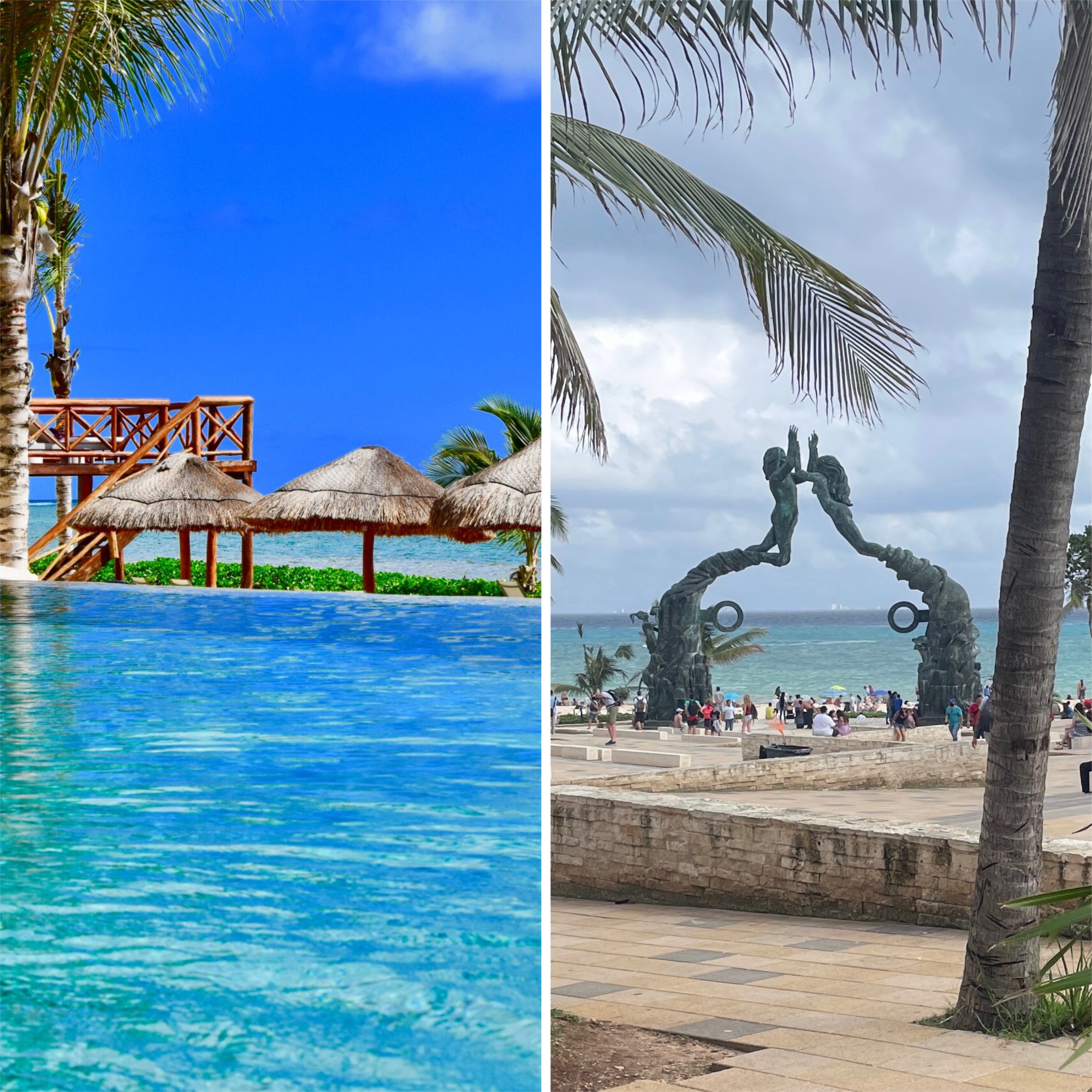 side by side photos comparing Puerto Morelos vs Playa del Carmen