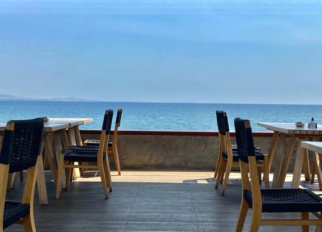 panoramic sea views at a restaurant in Athens, Greece