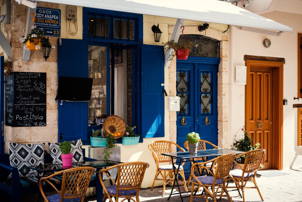 charming side street cafe in the city of Chania in Crete, Greece