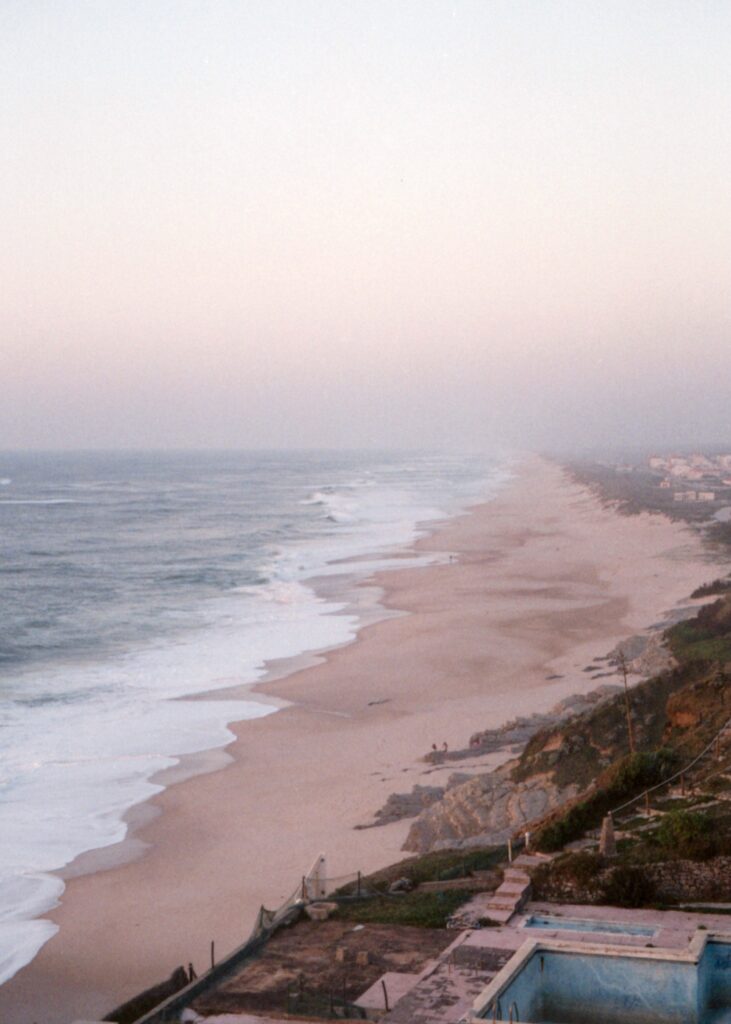 aerial views of the long extended beach in Figueira da Foz, Portugal 