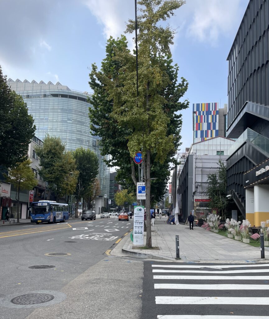 nice architecture and spacious street on the aesthetically pleasing designed main street in Itaewon, Seoul
