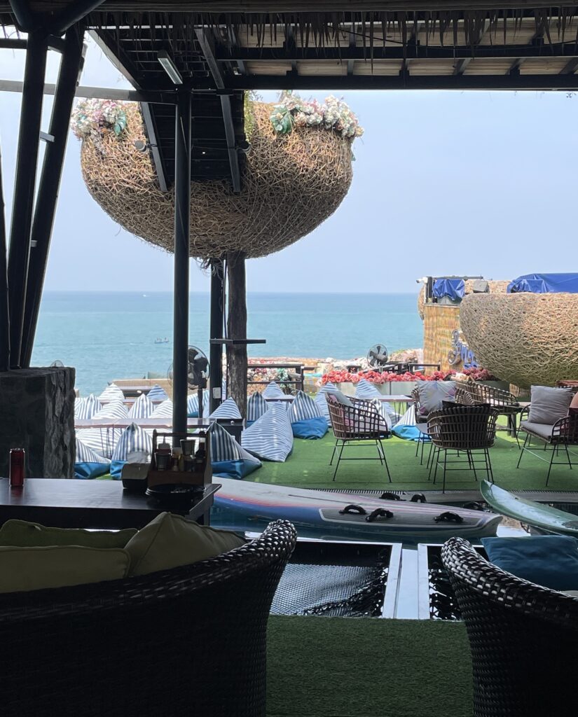 views of the sea from a popular beach club and restaurant in Pattaya, Thailand 