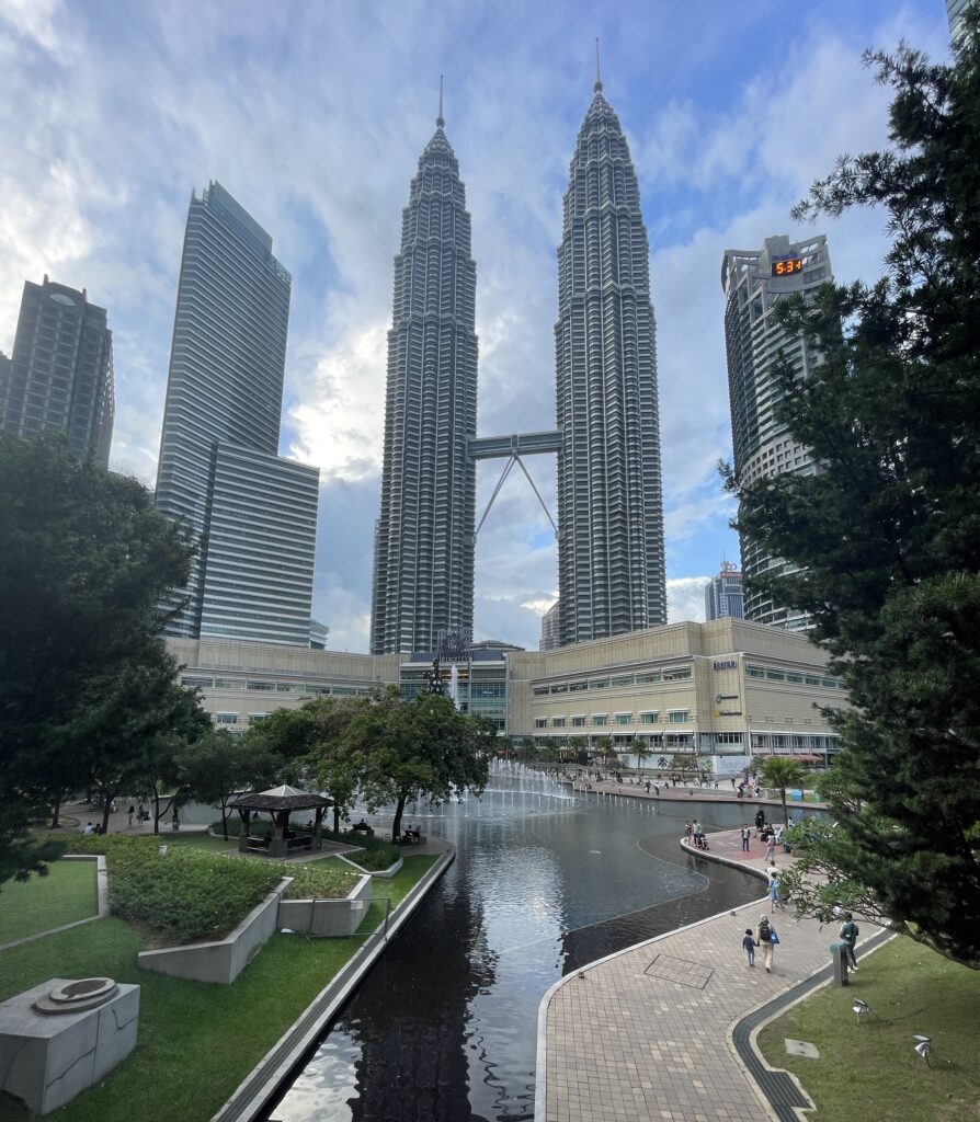the stunning Petronas Towers from the KLCC park viewpoint in Kuala Lumpur, Malaysia
