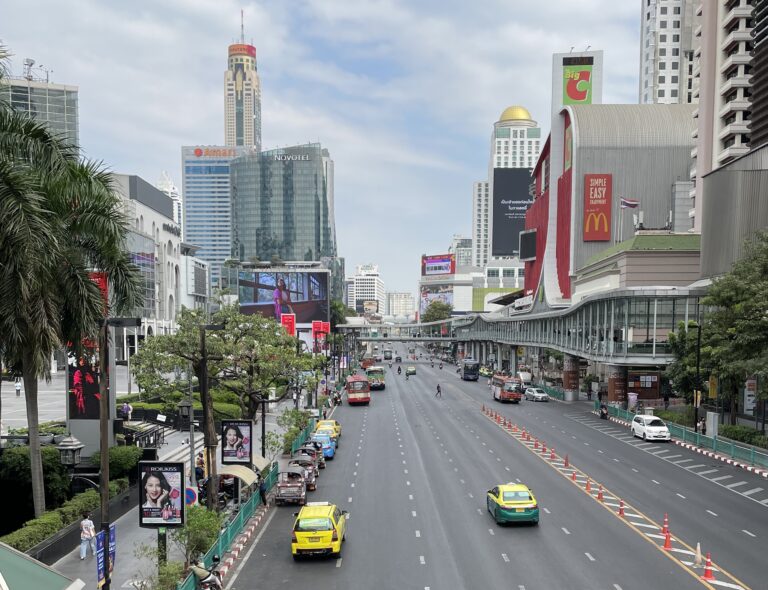 views of the many street lanes from an over street bridge in Bangkok / worst time to visit Bangkok