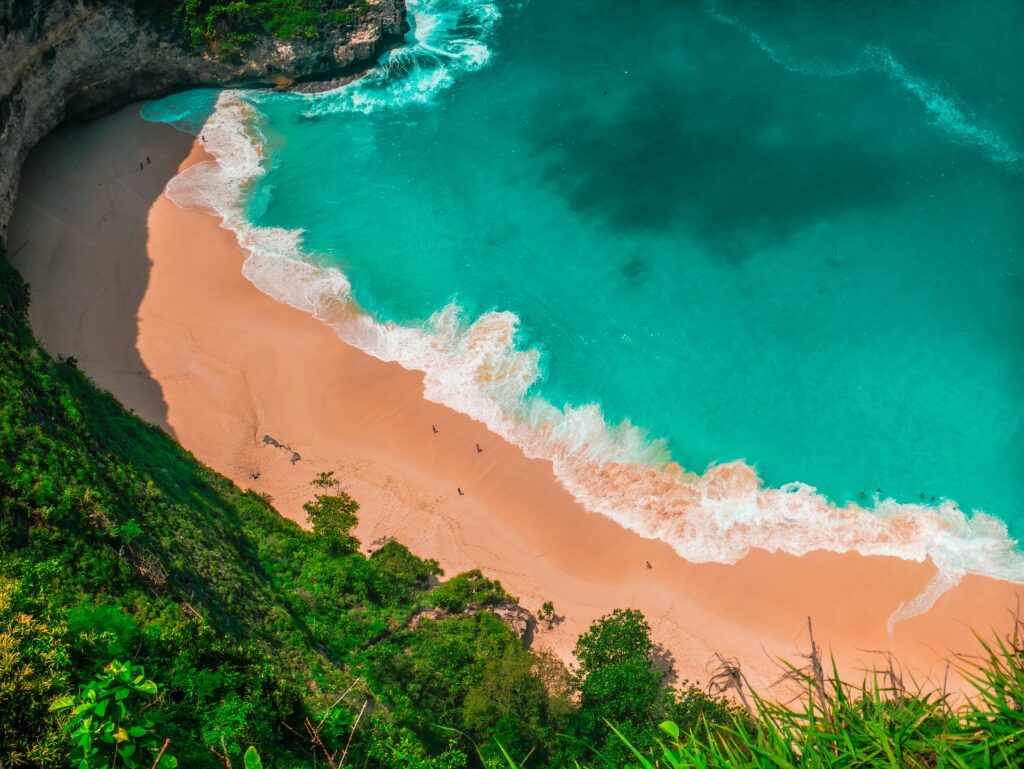 aerial photo of a remote beach in Bali, Indonesia / places like Bali