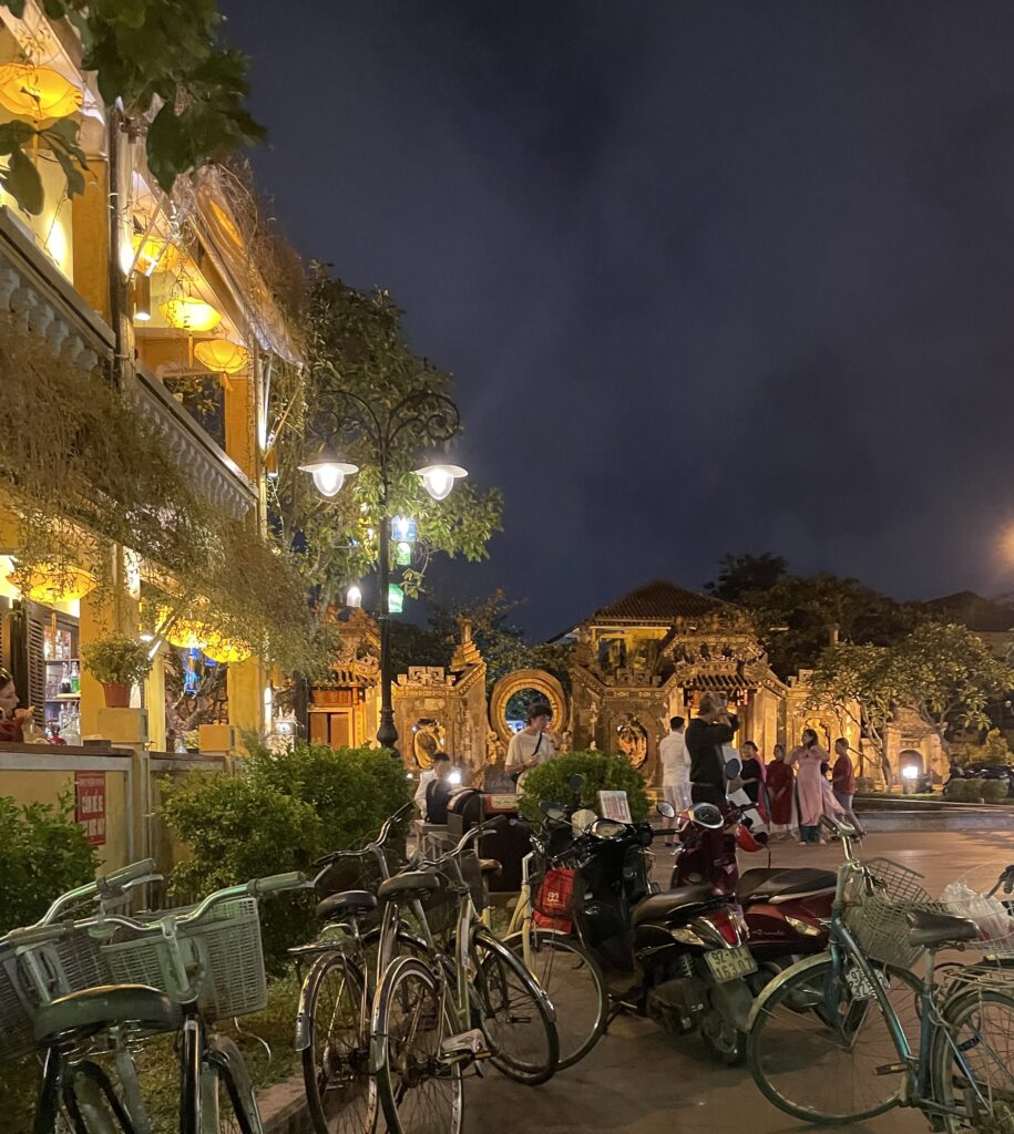 charming courtyard in the Old Town of Hoi An during the evening time
