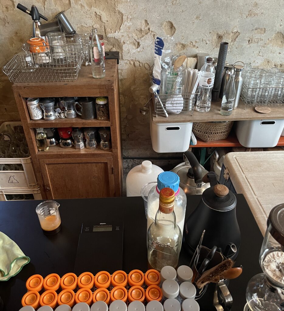 Specialty coffee station with brewing equipment at Flo Coffee Brewers in Chiang Mai, Thailand.