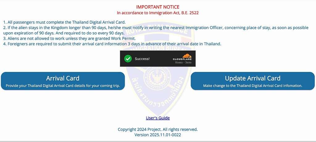 TDAC website home screen for Thailand Digital Arrival Card
