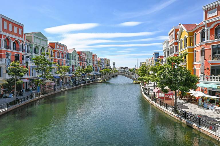 Vibrant colourful buildings along the river in Phu Quoc Island, Vietnam’s tropical southern gem