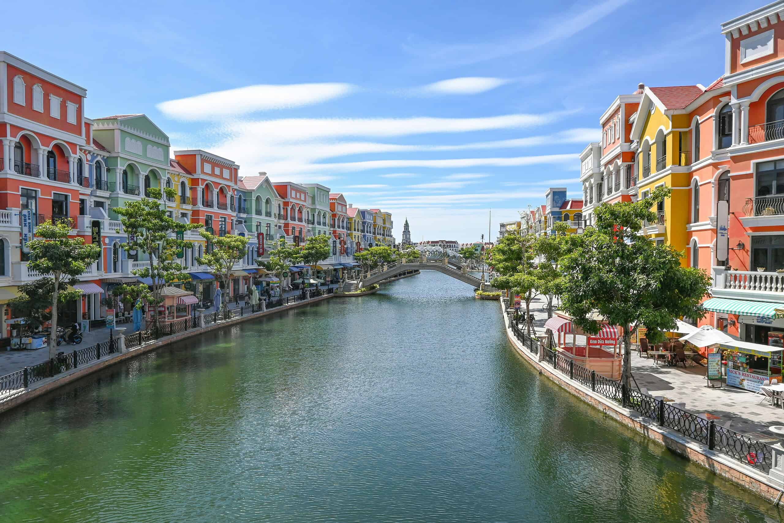 Vibrant colourful buildings along the river in Phu Quoc Island, Vietnam’s tropical southern gem