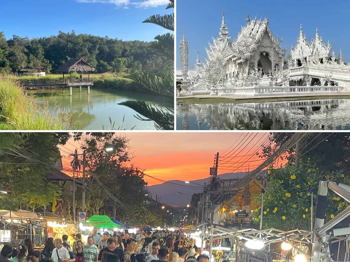 Northern Thailand itinerary featuring Pai valley, Chiang Rai White Temple, and Chiang Mai Sunday Night Market