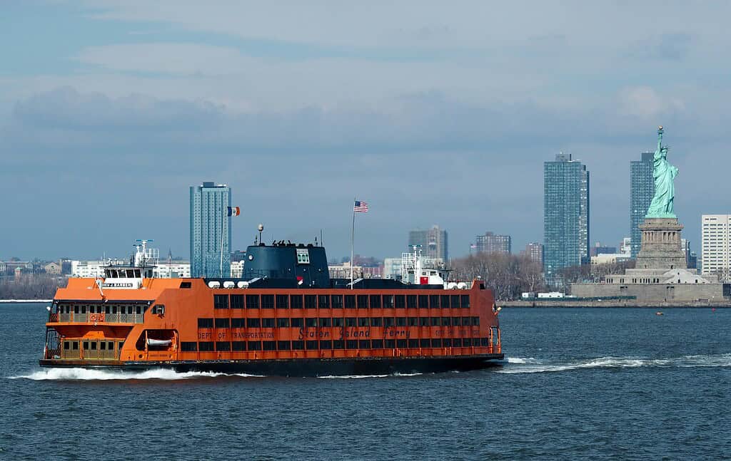 Orange staten island ferry carrying Staten Island Ferry in NYC 