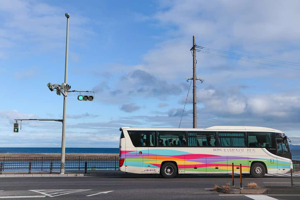 overnight bus passing by in the coast of Japan