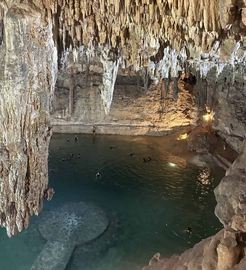 the inside of Cenote Suytun, underground water cave in Mexico