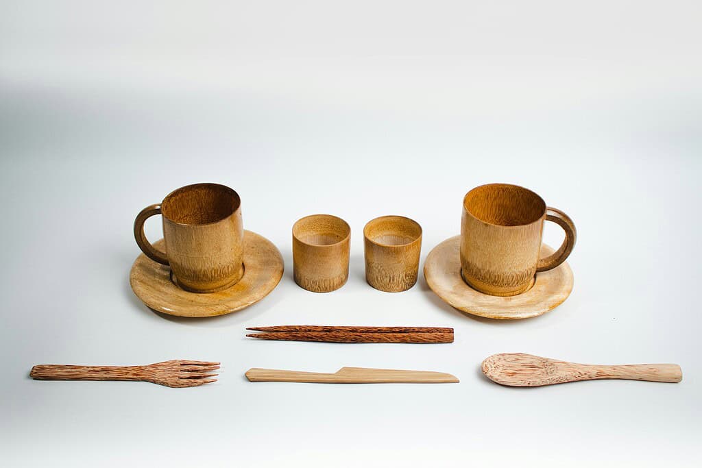 cups and spoons made out of bamboo 